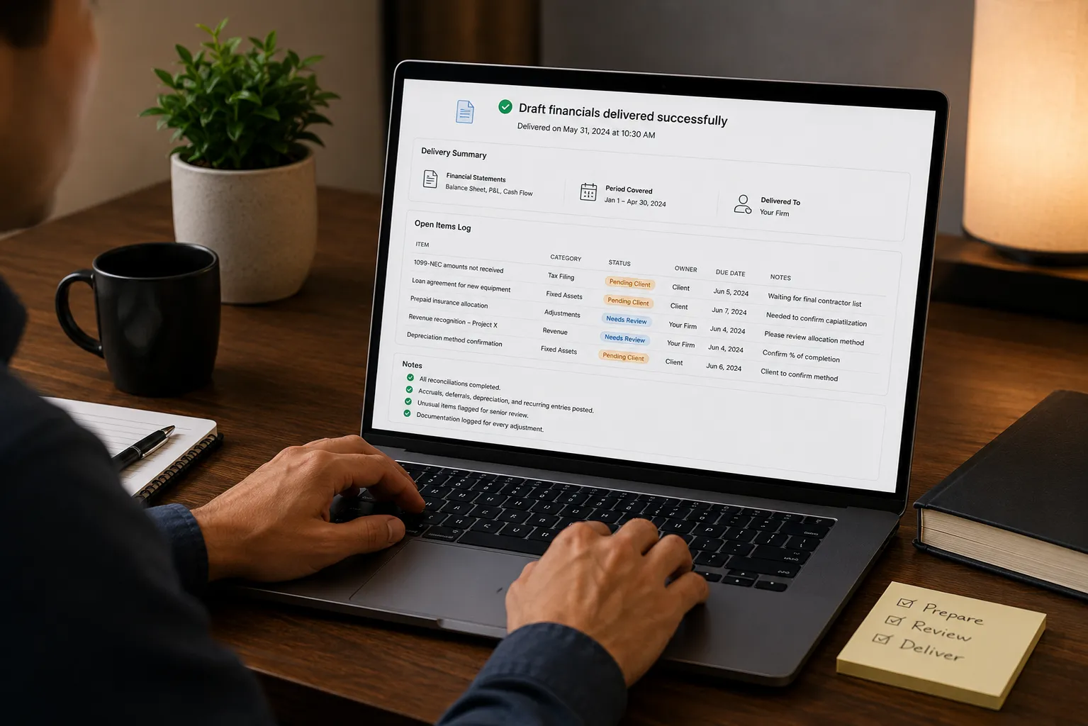 Delivery and open items log